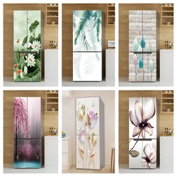 Kitchen Fridge Sticker Vinyl Refrigerator Wallpaper Full Covers Self-adhesive Lotus Flower Mural Freezer Film Decor Poster Decal