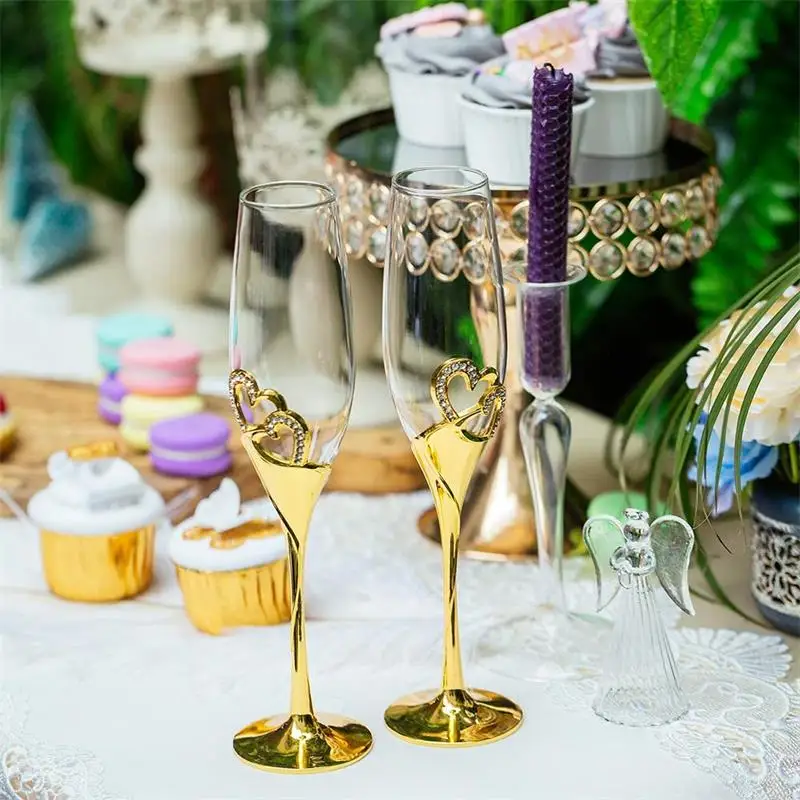 

2pcs/set Crystal Gold Champagne Glass Wedding Toasting Flutes Drink Cups Party Marriage Wine Decoration Cups For Parties Gifts