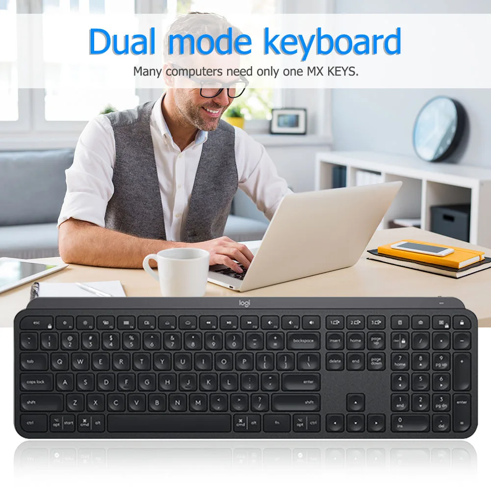 Logitech MX Keys Wireless Keyboard 2.4GHz Bluetooth Dual Mode Backlight Rechargeable Easy-Switch Home Office 109 Keys Keyboard