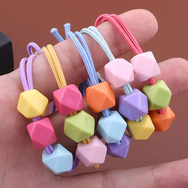 

300Pcs/Lot DIY Simple Multi Acrylic Geometry Rubber Bands Elasticity Candy Colore Hair Rings Styling Tools Accessories HA1453