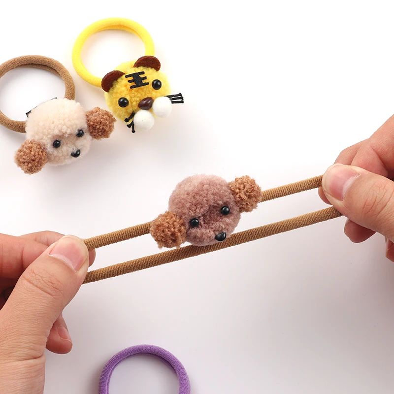 Nieuwe Schattige Tijger Puppy Bont Bal Haar Ring Meisjes Elastische Rubberen Band Haarbanden Accessoires Kids Cartoon Hoofddeksels Ornamenten