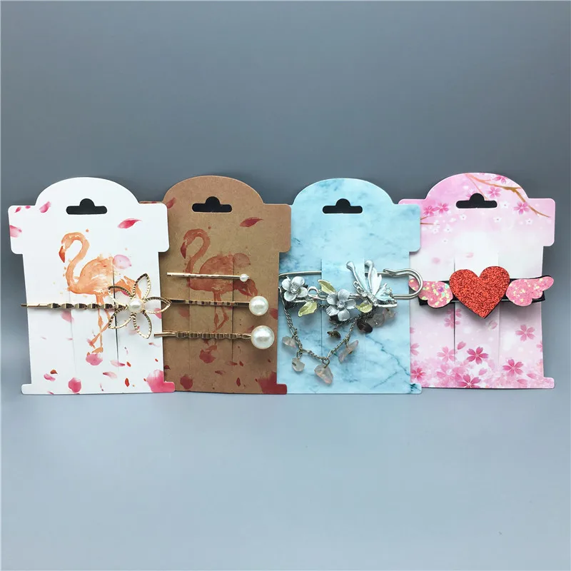 50 Uds. De tarjetas con Clip para el pelo, 11x8cm, diferentes diseños, tarjetas de exhibición de joyería de moda + 50 Uds. De bolsa opp, envío gratis