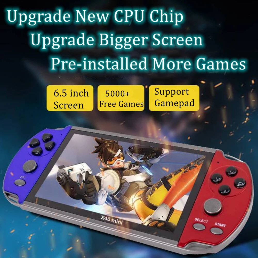 X40 mini 6.5 polegada tela portátil handheld game console 8g/32gb 5000 jogos para mega drive/snes suporte vídeo/música/foto/tv para fora