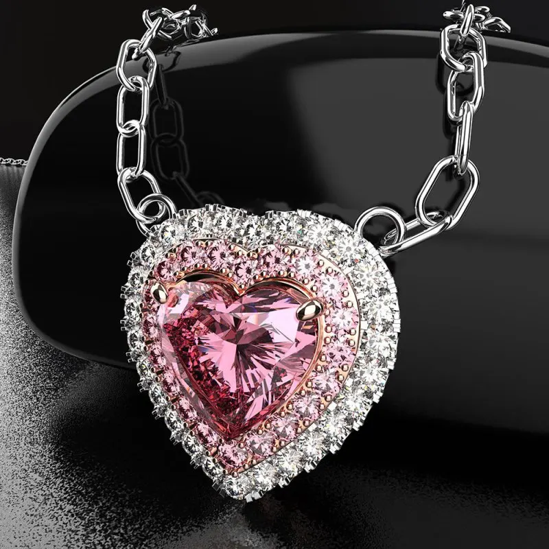 Fashion Pink AAA+ Zircon Pendants Necklaces For Women Luxury  Hearts Pendant Jewelry Female Necklace