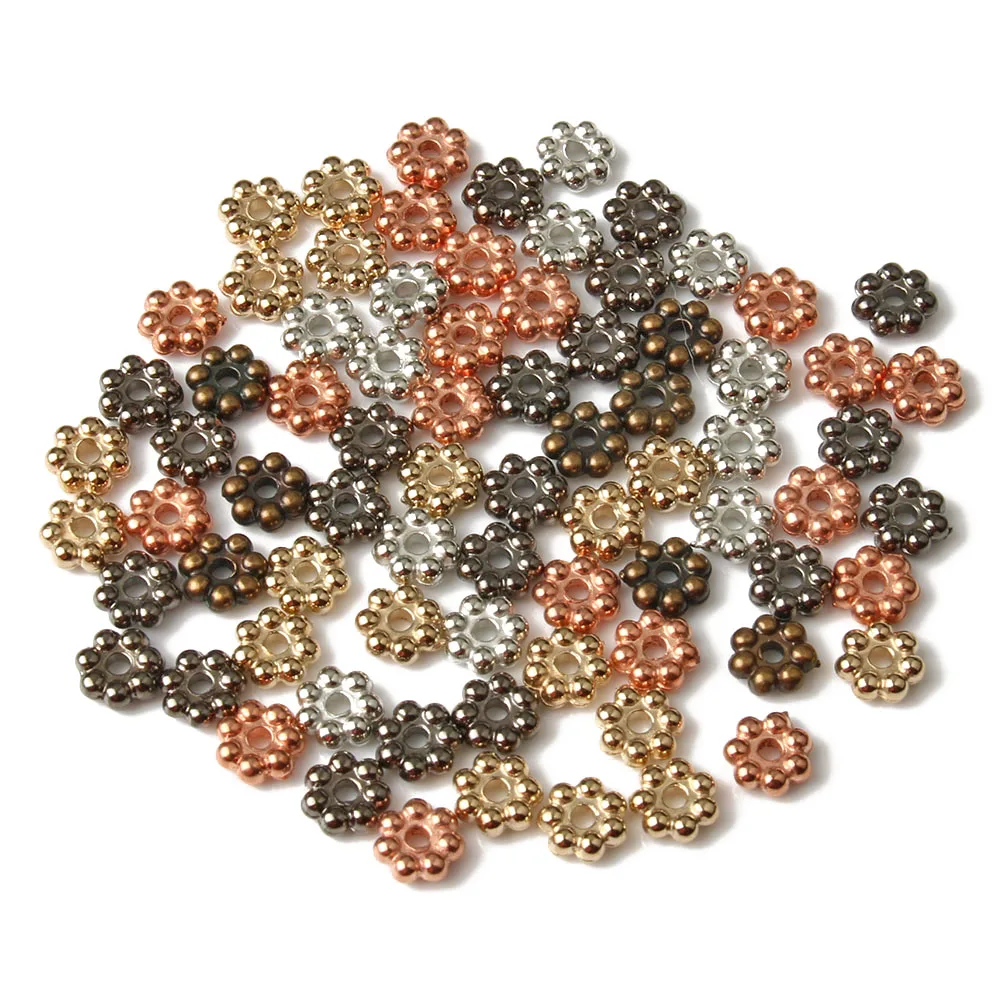 4mm 6mm Flat Round Beads Flower Rondelle CCB Beads Gold Silver Color Loose Spacer Beads For Jewelry Making Diy Bracelet Stopper