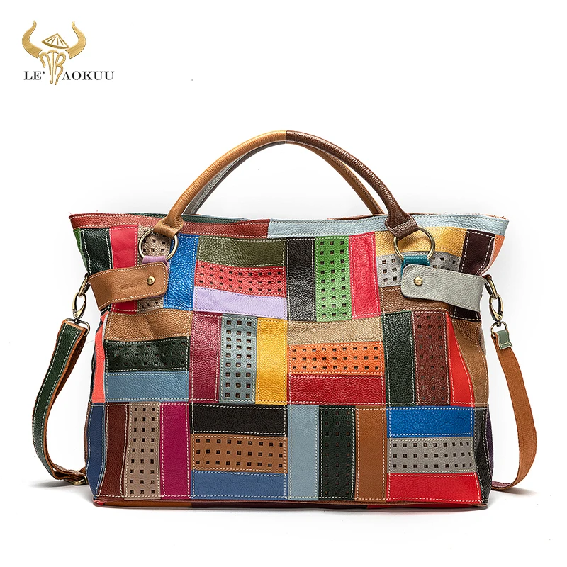 Multi-Colorful Original Leather Luxury Ladies Patchwork Large Handbag Over The Shoulder bag Fashion Design Female Tote bag 355