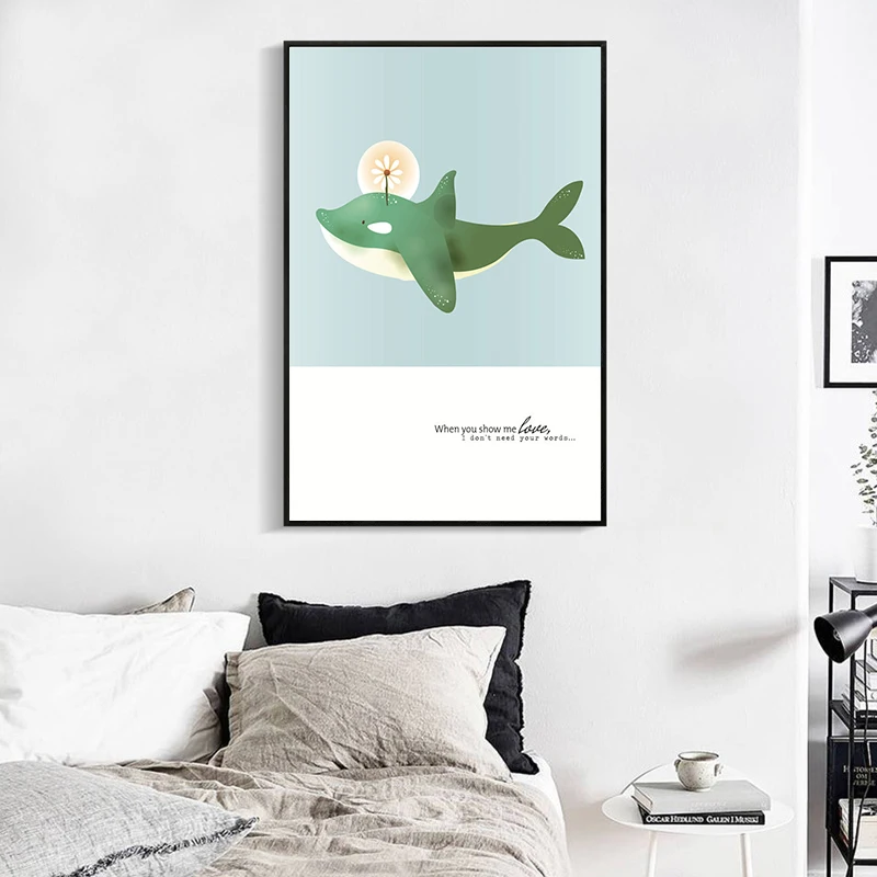 Nordic Canvas Painting Cute Animal Dolphin Picture Decor Home Nordic Seascape Canvas Painting Art Wall Living Room Bedroom Decor