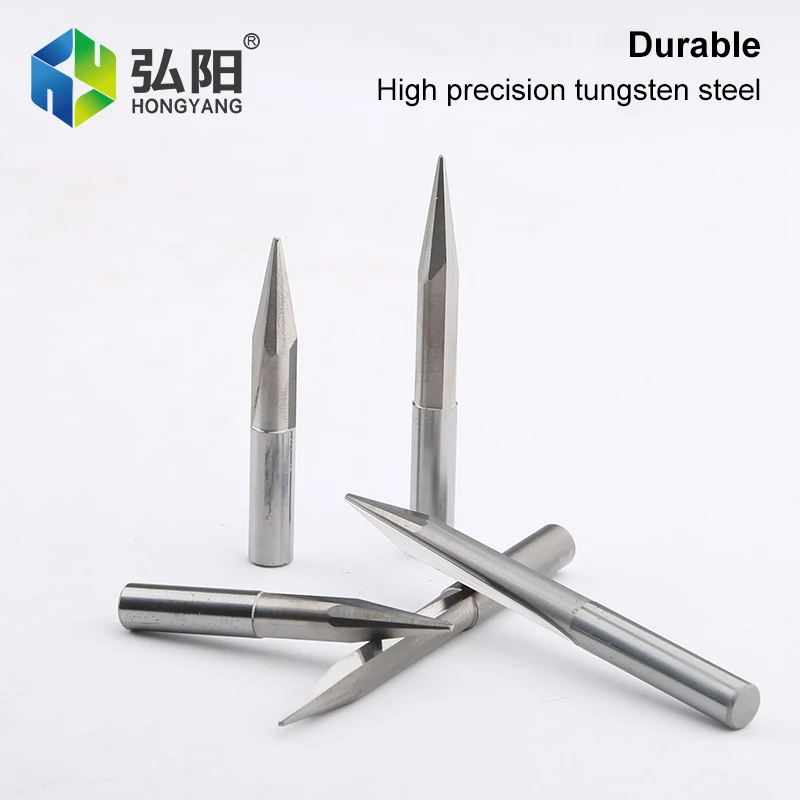 Mata Bor Penggilingan CNC 3.175Mm 4Mm 6Mm Batang V-cut Kepala Pemotong Penggilingan Akhir Penggilingan 2 Alur Kayu PVC Pisau Ukir Akrilik