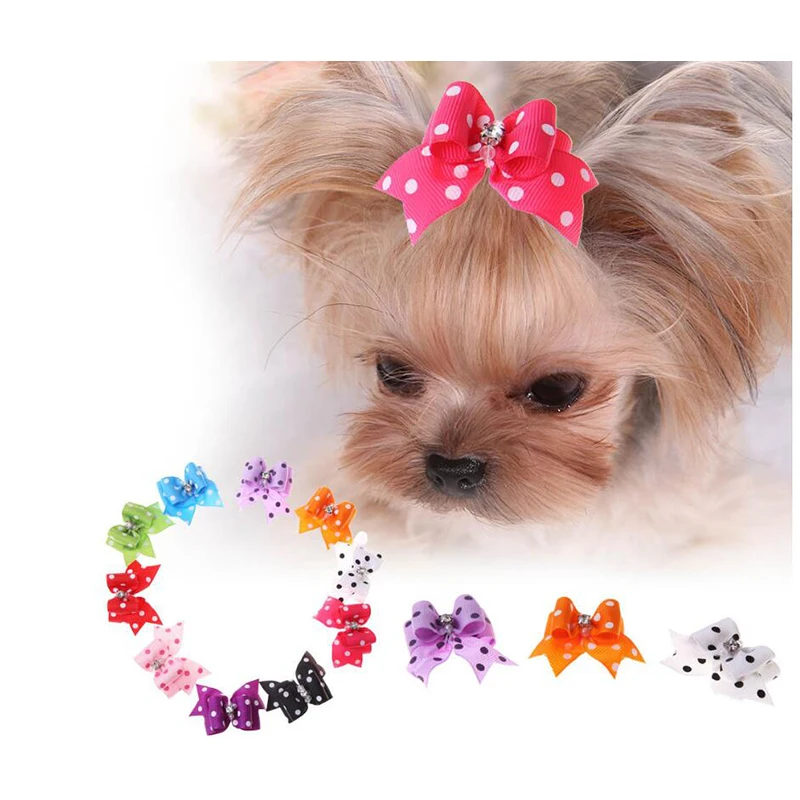 20/50/100pieces/Lot Cute Rubber Band Dog Hair Bows Dot Style Dog Hair Accessories Pet Hair Bows Puppy Hair Bows With Big Size