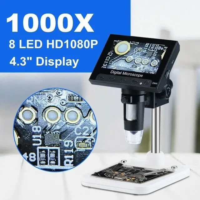 1000X Zoom 2.0MP USB Digital Electronic Microscope 8-LED 4.3