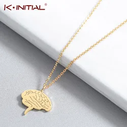 Kinitial Stainless Steel Anatomical Brain Pendant Necklace for Men Women Geometric Charm Chain Necklace Statement Jewelry