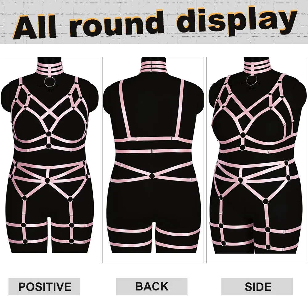 

Punk Plus Size Sexy Lingerie Set Plump Women Harness Hollow Cage Bra Exotic Costumes Erotic Collar Accessories Suspender Garters