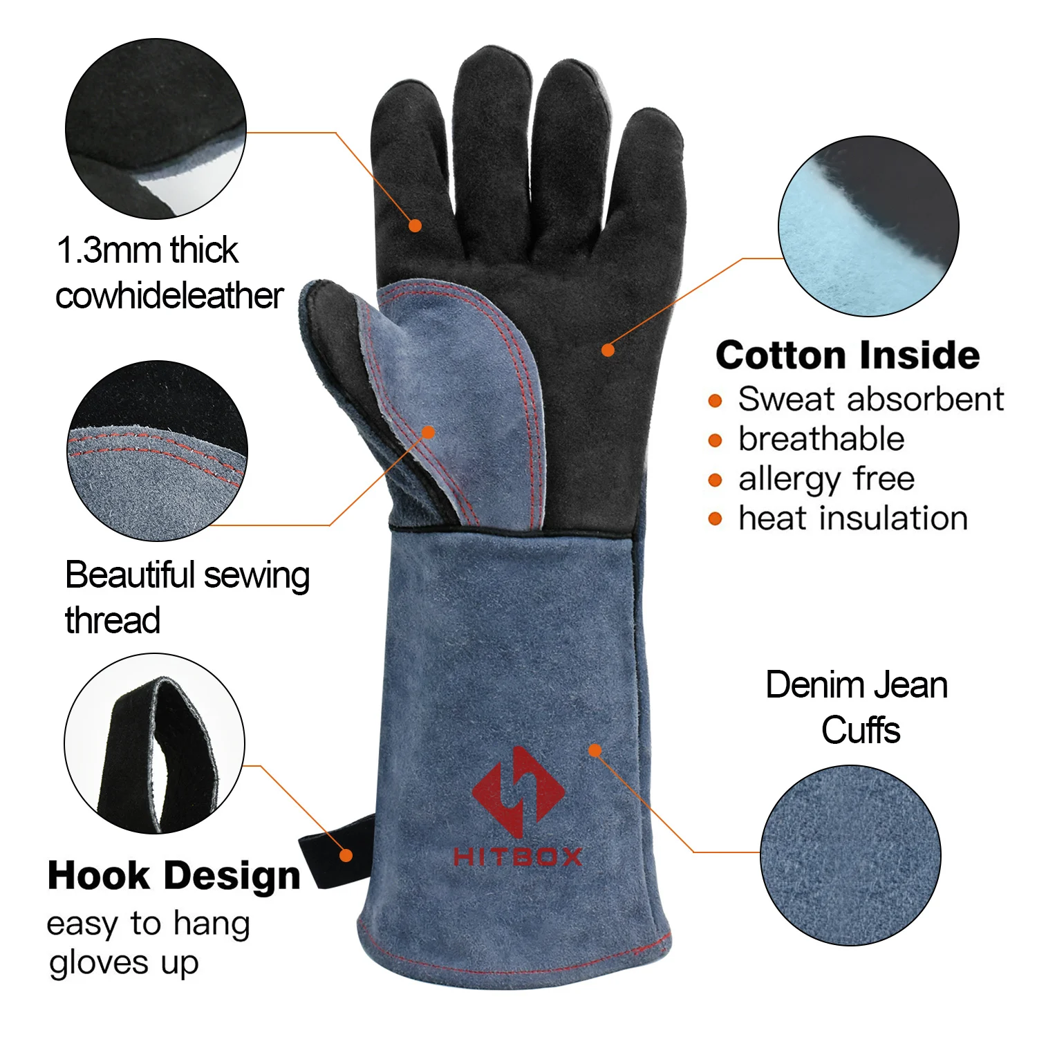 HITBOX-guantes de soldadura resistentes a los pinchazos, equipo de protección de cuero grueso de 1,3mm para entrenamiento de mascotas, barbacoa, estufa de cocina