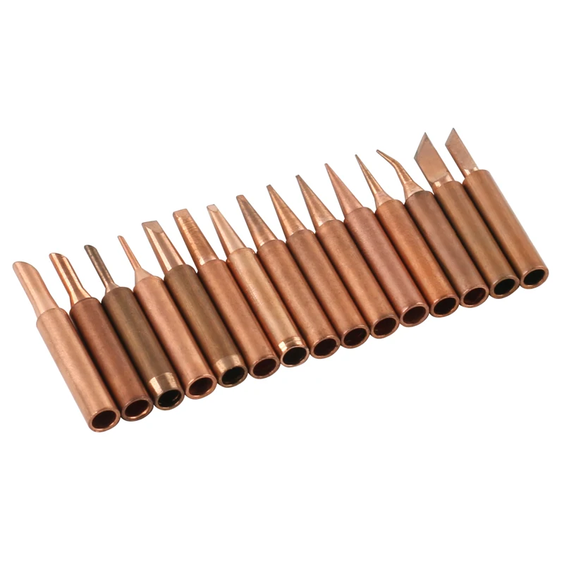 15pcs/set Lead-free Red Copper Pure Cupper Solder Tip 900M-T For Hakko 936 FX-888D Saike 909D 852D+ Diamagnetic DIY