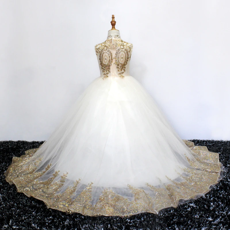 Flower Girl Dresses for Weddings Tulle Princess Gold Sequins BlingBling Holy First Communion Gowns Party Pageant Dress For Girls