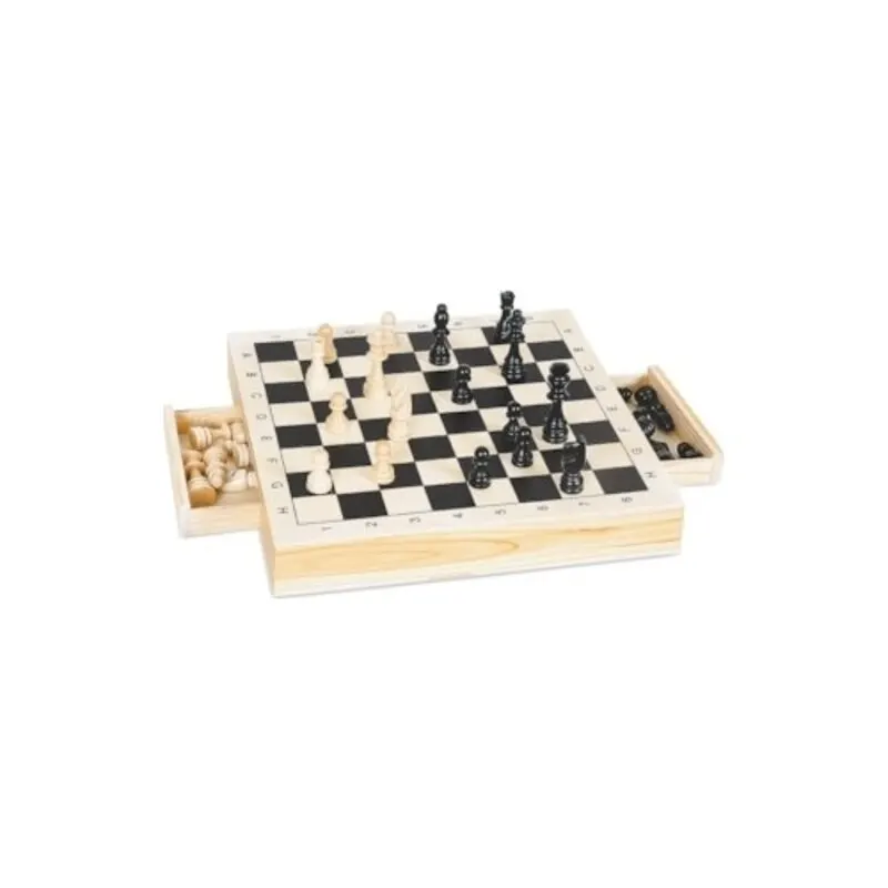 Quality Wooden Chess Set with Stone Storage Drawers Young Adult Family Game Grossy Finish Disposal Party 30x30x6 cm From Turkey