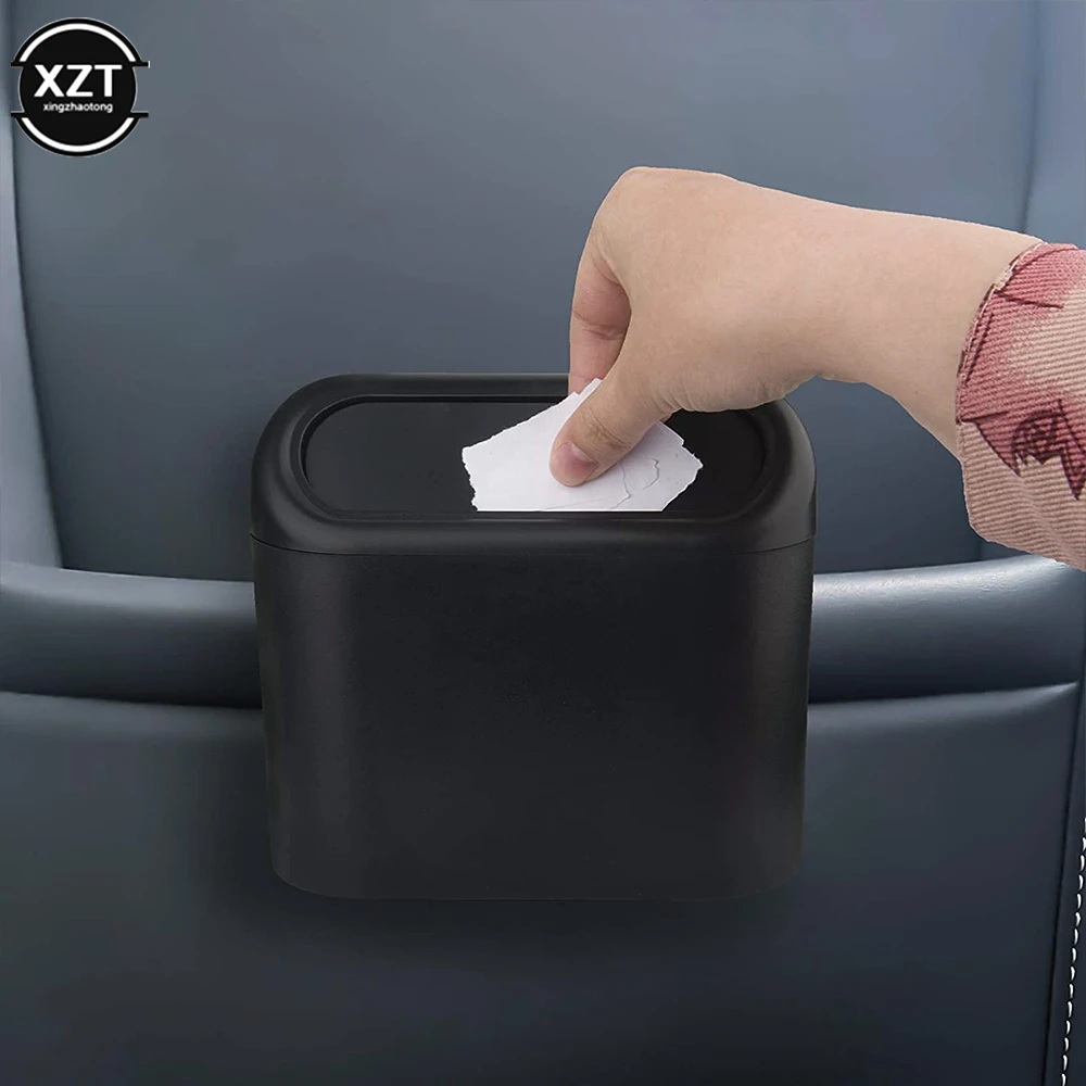 Car Interior Trash Box Can Organizer Hanging Storage Press Sealed Lid with hook Universal mini Garbage Case Bag Auto Trash Bin