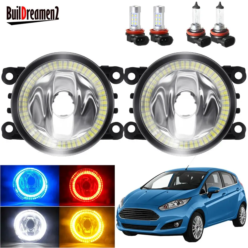 

Angel Eye Fog Light Assembly For Ford Fiesta 2001-2015 Car H11 Front Bumper Fog Lamp with Halo Ring Daytime Running Light 12V