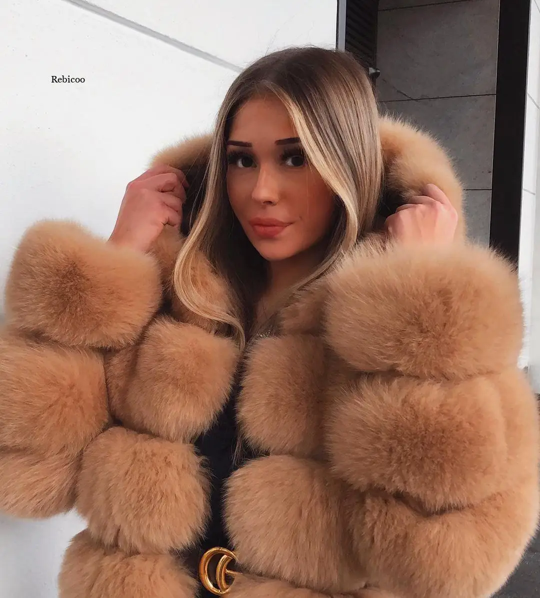 Female Casual Faux Fur Coat Women Hoodies Furry Thick Warm Long Fake Fur Jacket Slim Winter Coat Women casaco feminino