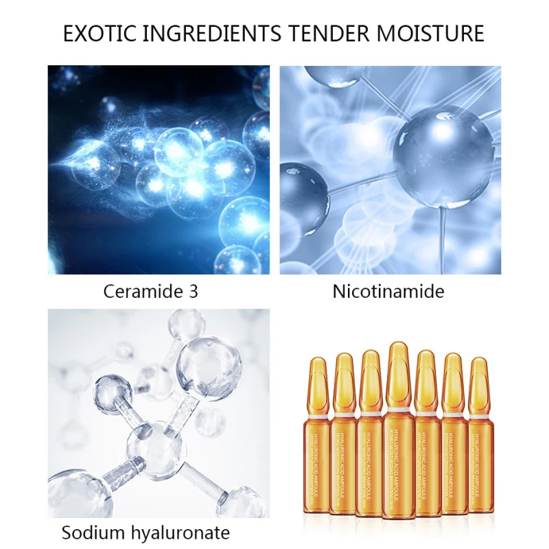 2ml*7pcs Hyaluronic Acid Ampoule Essence Face Moisturizing Firming Skin Care Anti-Aging Brighten Whitening Hydrating Serum