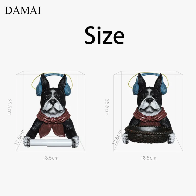 Painted French Bulldog Tissue Holder Modern Simple Animal Decorative Restroom Paper Towel Stand Bathroom Decoration Accessories
