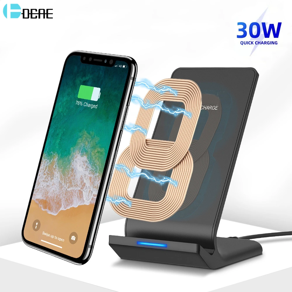 DCAE 30W Quick Wireless Charger for iPhone 16 15 14 13 12 Pro XS Max XR X SE Fast Charging Stand For Samsung S22 S23 S24 Note 20