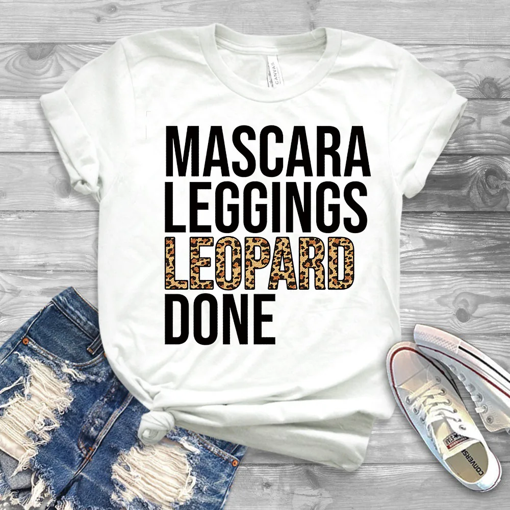 Women Leopard Print Shirt Mascara Leggings Leopard Done T-Shirt Leopard Print Shirts Leopard Print Lover Tee