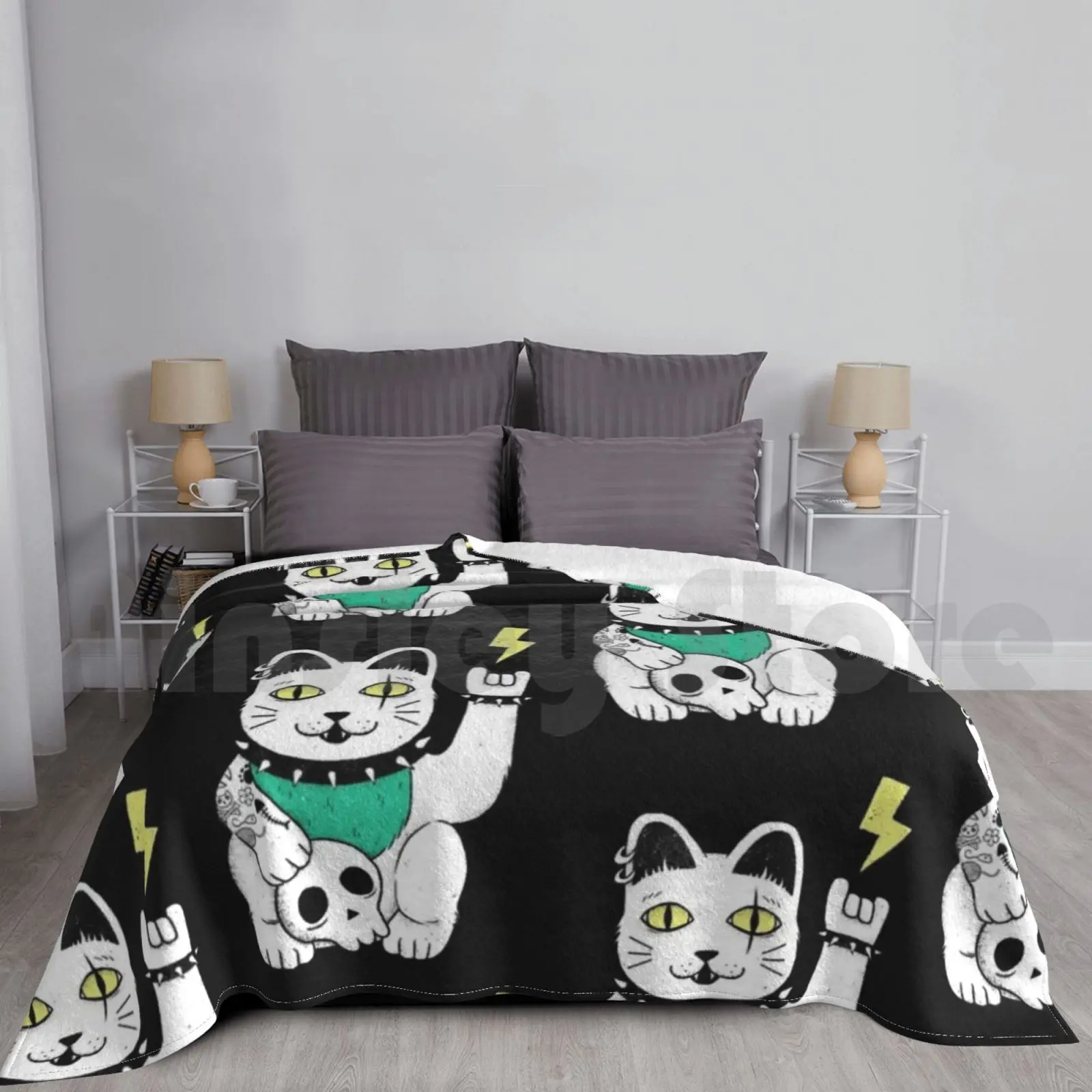 Maneki Metal Blanket For Sofa Bed Travel Maneki Neko Cat Lucky Heavy Metal Funny Fun Lucky Cat Maneki Neko