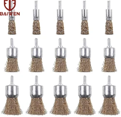 10/16/25mm Copper Plated Steel Wire Wheels Brushes Drill Rotary Tools Engraver Grinder Polishing Metal Rust Removal Brush Set