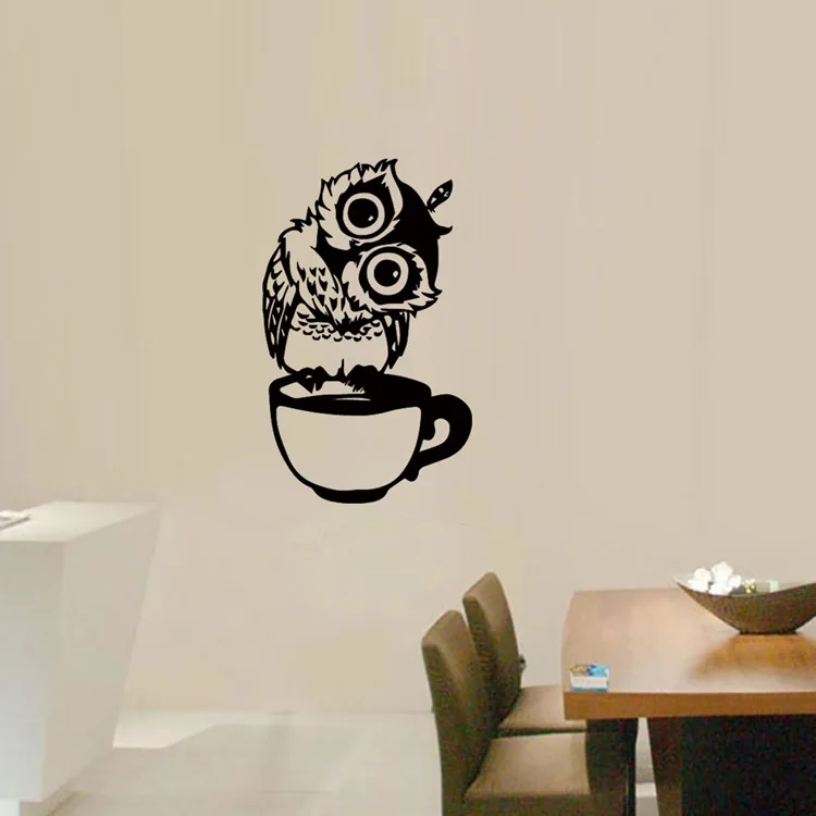Kreative Wandsticker mit Eulenmotiv für Kaffeetassen, geeignet für Wohnzimmer, Schlafzimmer, Küche, als Hintergrunddekoration, für Cafés und zum Dekorieren von Wohnräumen, abnehmbare Wandmalerei. – Detail 3