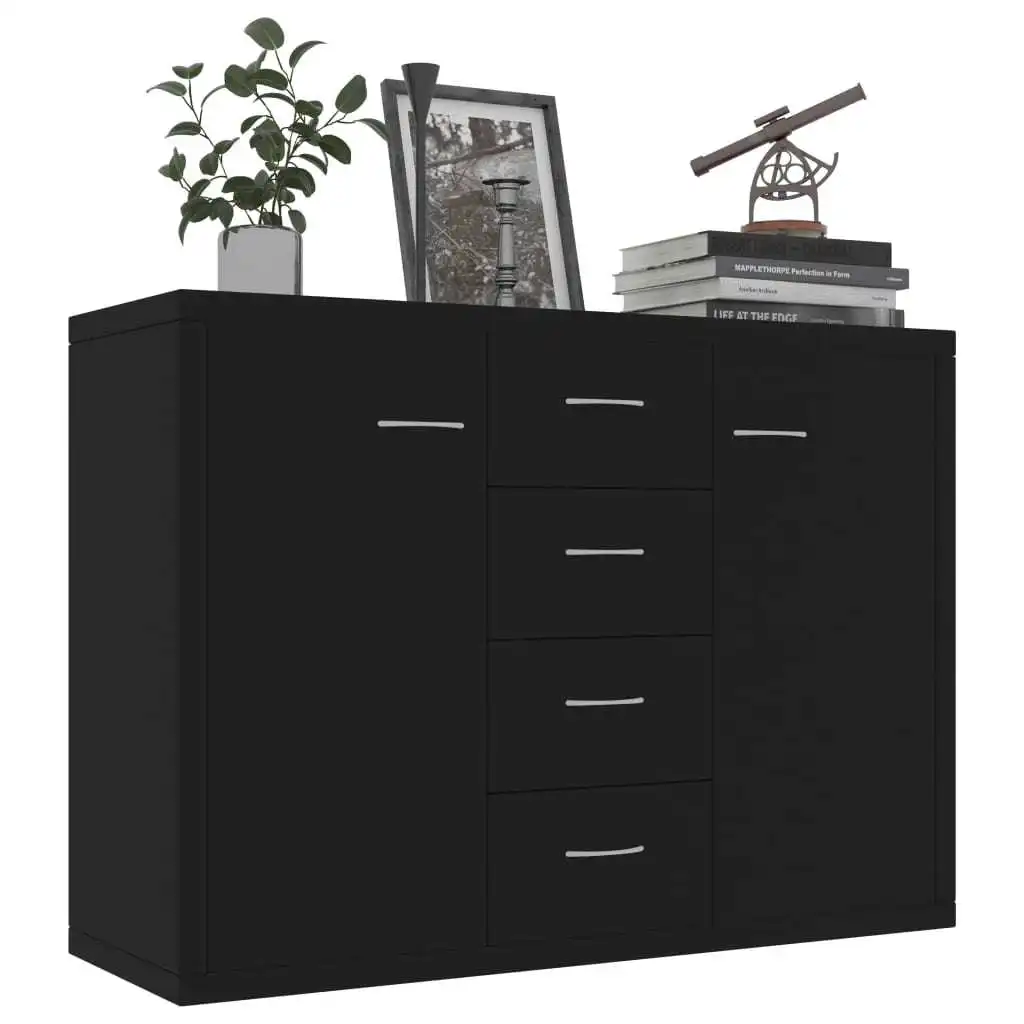 Rectangular 2 Door 4 Drawer Hair Salon Cabinet 34.6x11.8x25.6 Inch Sideboard Black Chipboard Storage Cabinet[US-W]