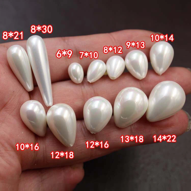 White Color Nice Quality South Sea Oyster Shell Pearls Tear Drop Shape Half Drilled Loose Pearls, 50pcs/lot