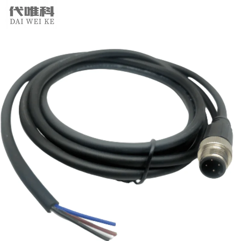 M12 Sensor Connector Single Terminal +5m Shield Wire IP67 Screw Threaded Plug Couple Straight/Angle 4/6/8/12 Pin Adapter Socket