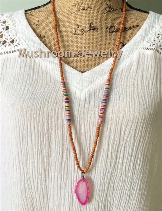 

Clay Beads Bohemia Yoga Mala Women Necklace Agate Charm Pendant For Wood Necklace