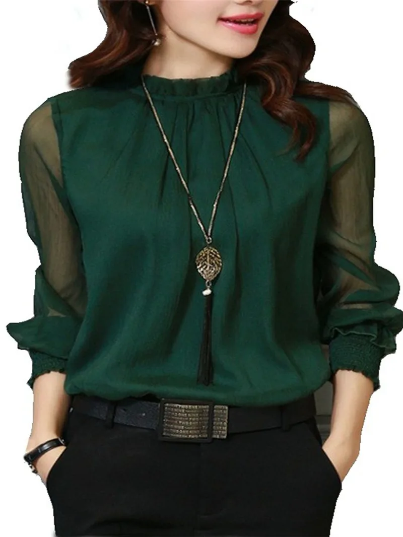 Chiffon Blouse New Women Tops Long Sleeve Stand Neck Work Wear Shirts Elegant Lady Casual Blouses women\'s blusas New