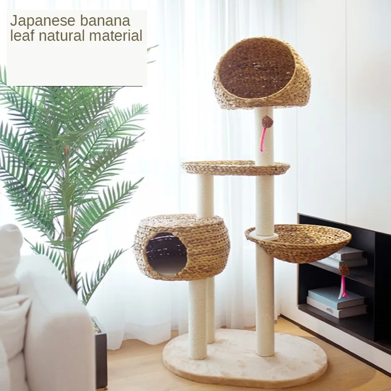 Large Cat Climbing Frame Solid Wood Homemade Sisal Cat Nest Winter Cat Tree Villa Cat Toy Rattan Cat Scratch Trees Cat Climber