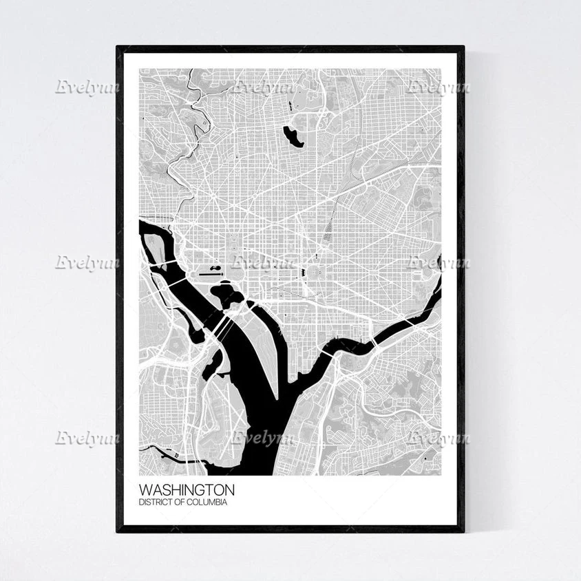 Washington, District of Columbia Map Nordic Retro Minimalism Painting Posters Prints on Canvas Wall Art Pictures Home Decor