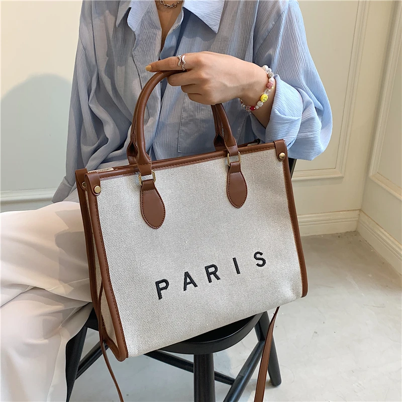 French Style Canvas Large Office Work Tote Handbags For Women 2023 Trend Luxury Designer Small Ladies Shoulder Crossbody Bags