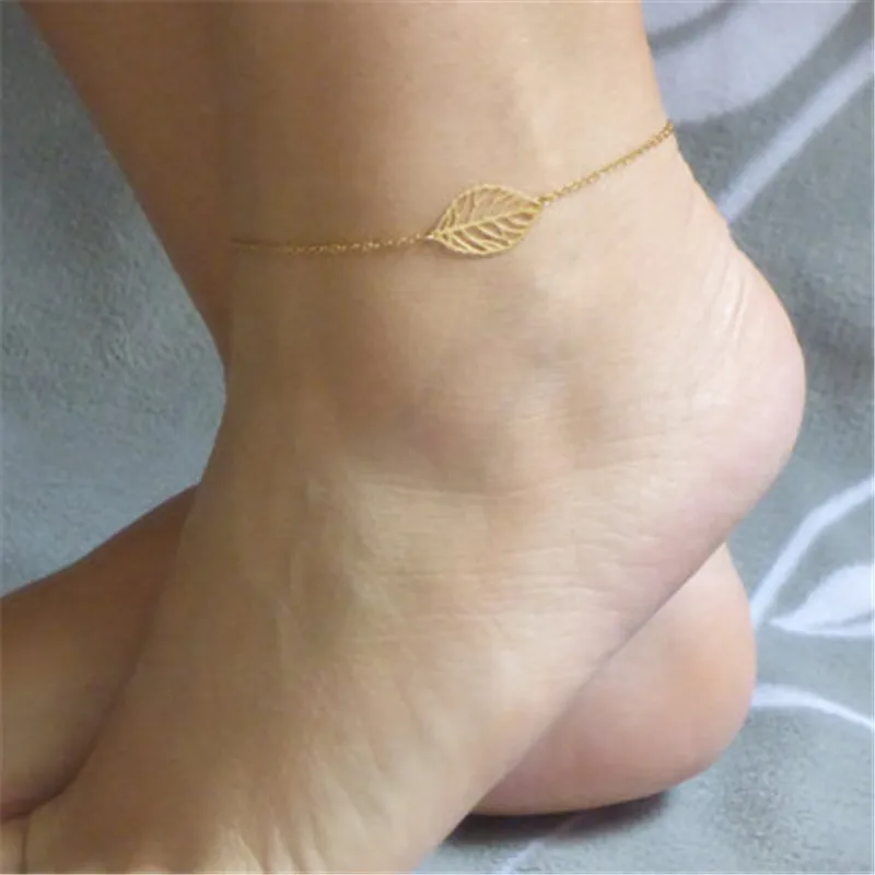 Trendy Gold Color Leaf Anklet Feet Bracelet For Women Beach Footwear Vintage Anklets Boho Style Party Summer Jewelry New