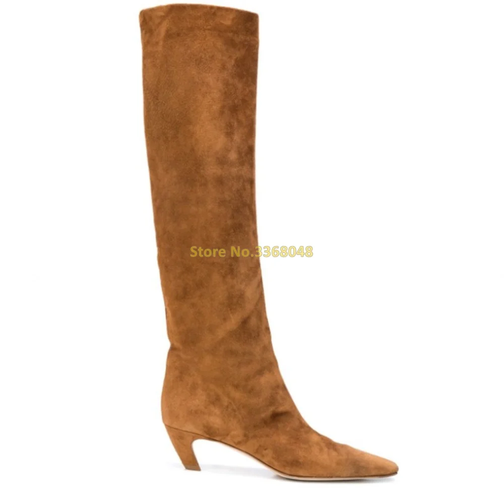 Kitten Heel Black Leather Boots Knee High Winter Women Medium Heel Pointed Toe Winter Boots Brown Black Autumn Shoes