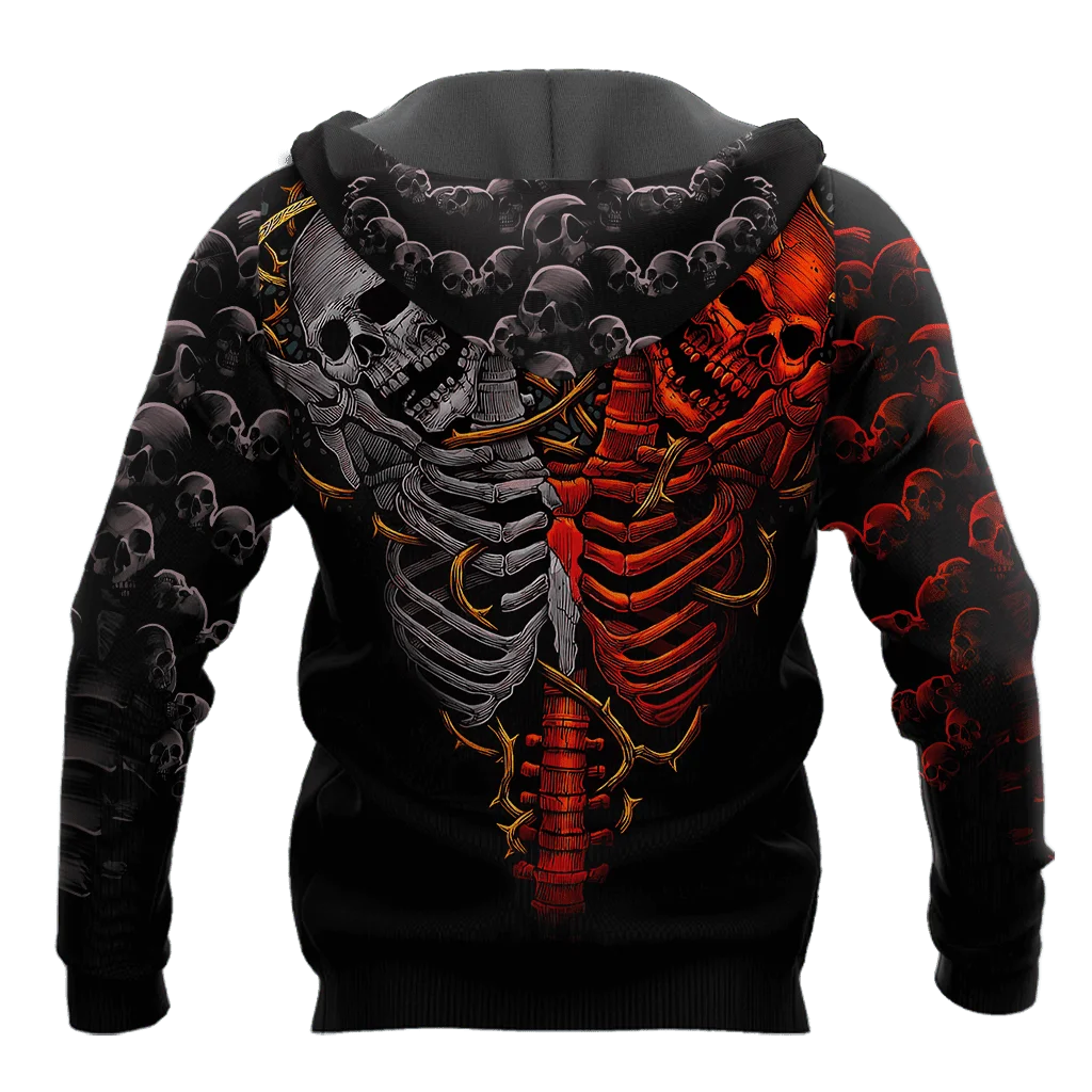 Sudadera con capucha para hombre, ropa deportiva informal con estampado 3D de tatuaje de calavera gemela, con cremallera, Unisex, de otoño, DW836
