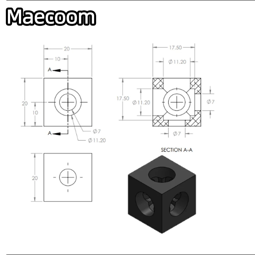 10/20pcs 2020 Aluminum Block Cube Prism Connector Wheel Regulator Corner V-slot Three Way Connector 90 degree Angle