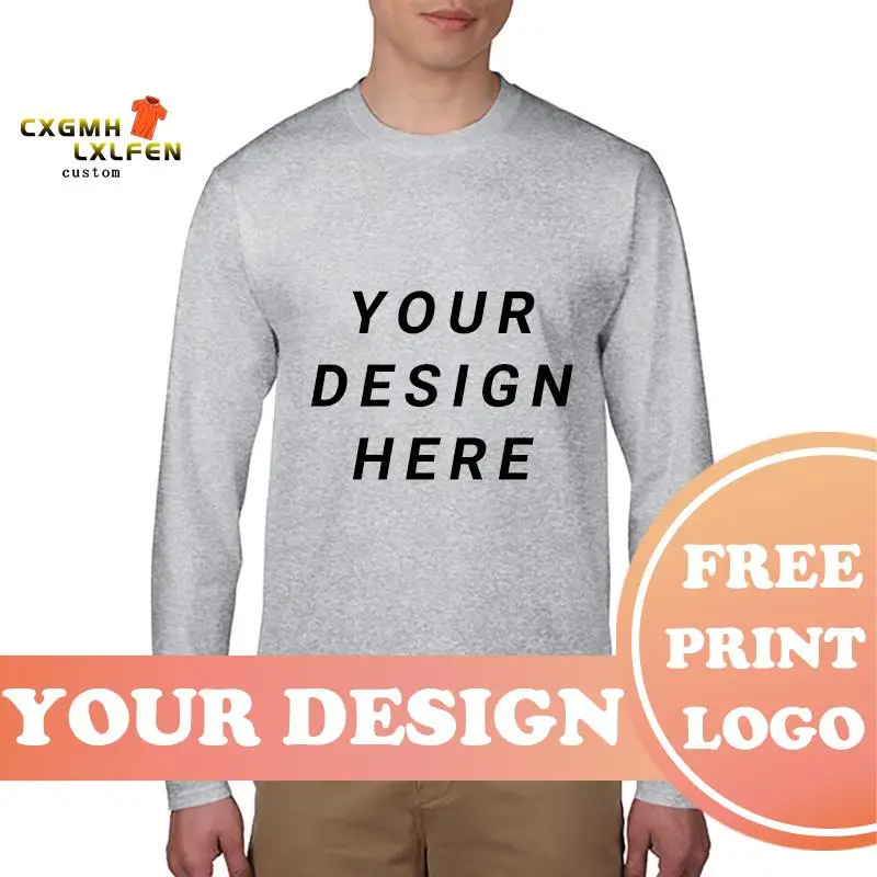 Men Classic Long Sleeve T-shirt Custom Your Photo Text Logo Printing Personalized Customized Thirts Male Tops Euro Size XS-2XL