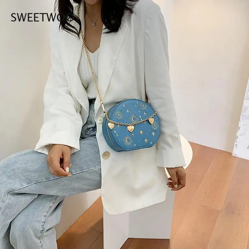 Fashion Starry Sky Round Bags Women Crossbody Bag Luxury Chain Circular Shoulder Bag Lady Small Embroidery Women\'s Handbag 2020