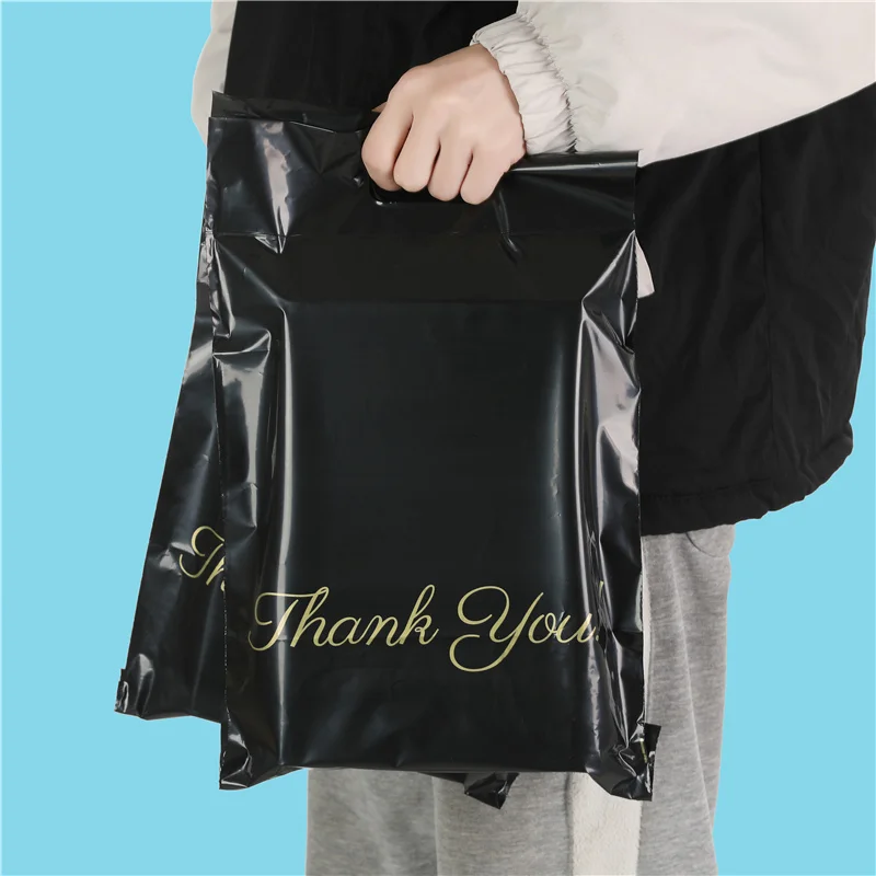 50 teile/los Neue Gold Schwarz Griff Express Tasche Tote Mailing Tasche Kurier Taschen Selbst-Dichtung Klebstoff Wasserdichte Poly Umschlag