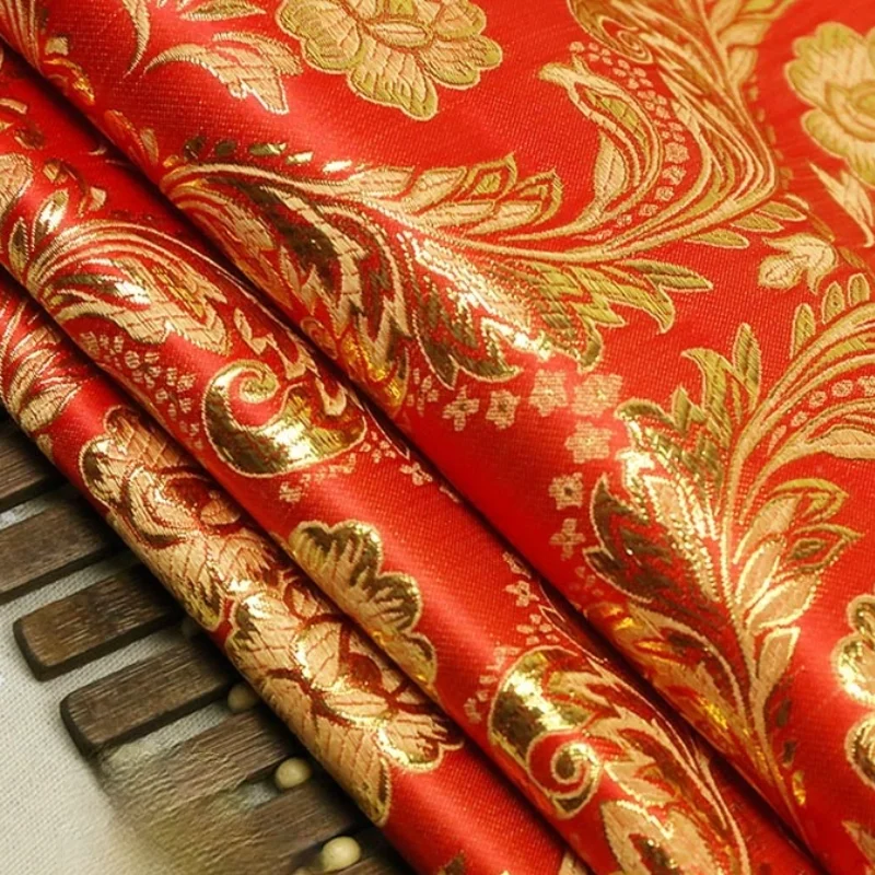 Width 59'' Jacquard damask Costume hanfu kimono festive wedding dress cheongsam gold cloth woven Phoenix flowers brocade fabric