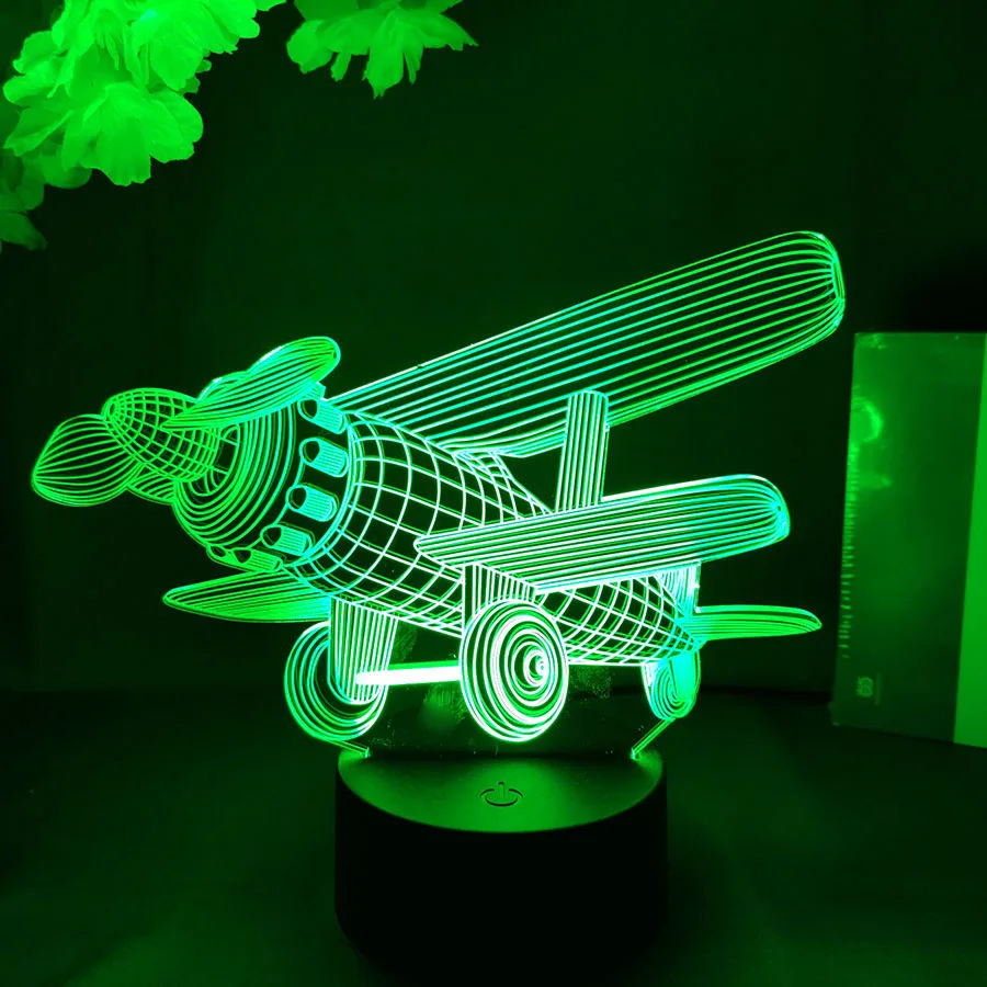 Vintage Airplane Model 3D Hologram Nightlight 1903 Wright Brothers Flying One Antique Crafts Birthday Present LED Lamp Xmas Gift