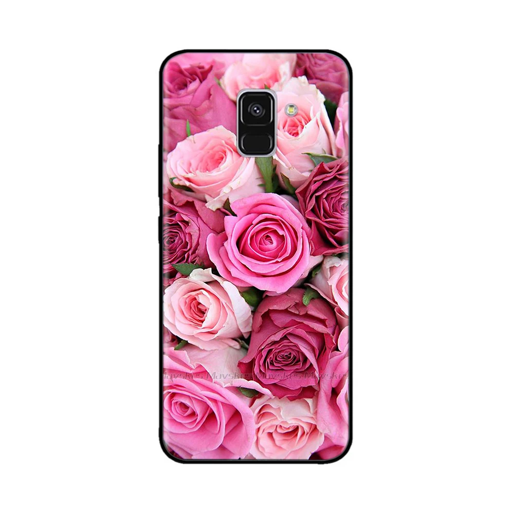 Phone Case For Samsung Galaxy A8 2018 A530 A530F Case Cat Flower Painted Bumper Cover on For Samsung A8 Plus 2018 A730 A730F