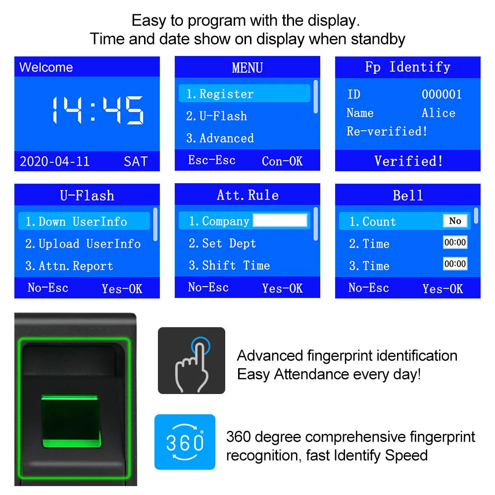 RFID Fingerprint Access Control Keypad Biometrics System Password Card Reader USB Time Attendance Device+10 Keyfobs, no Software