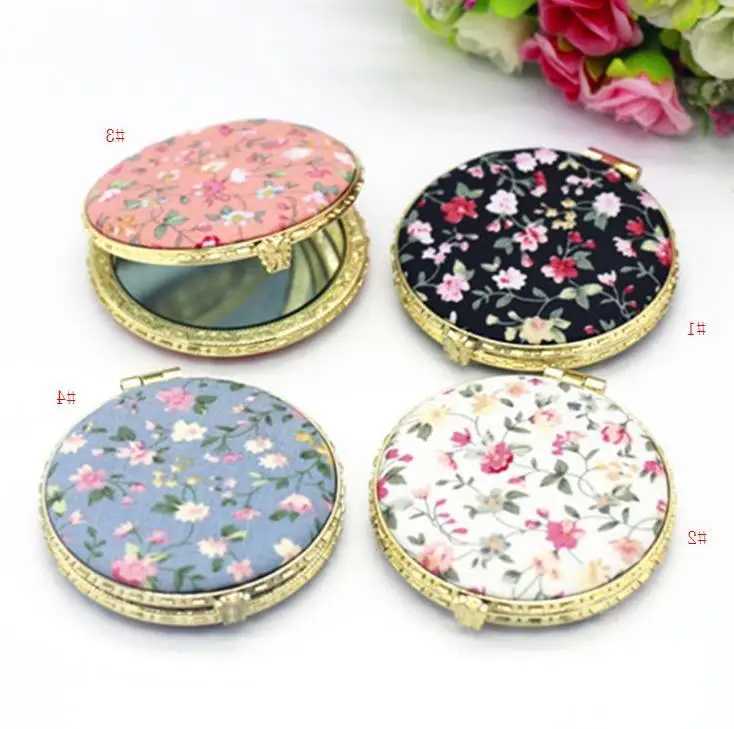 

Makeup Compact Pocket Floral Mirrors Double-side Folding Mirror Cloth Cover Printed Portable Round Mirrors Party Gift Wholesale